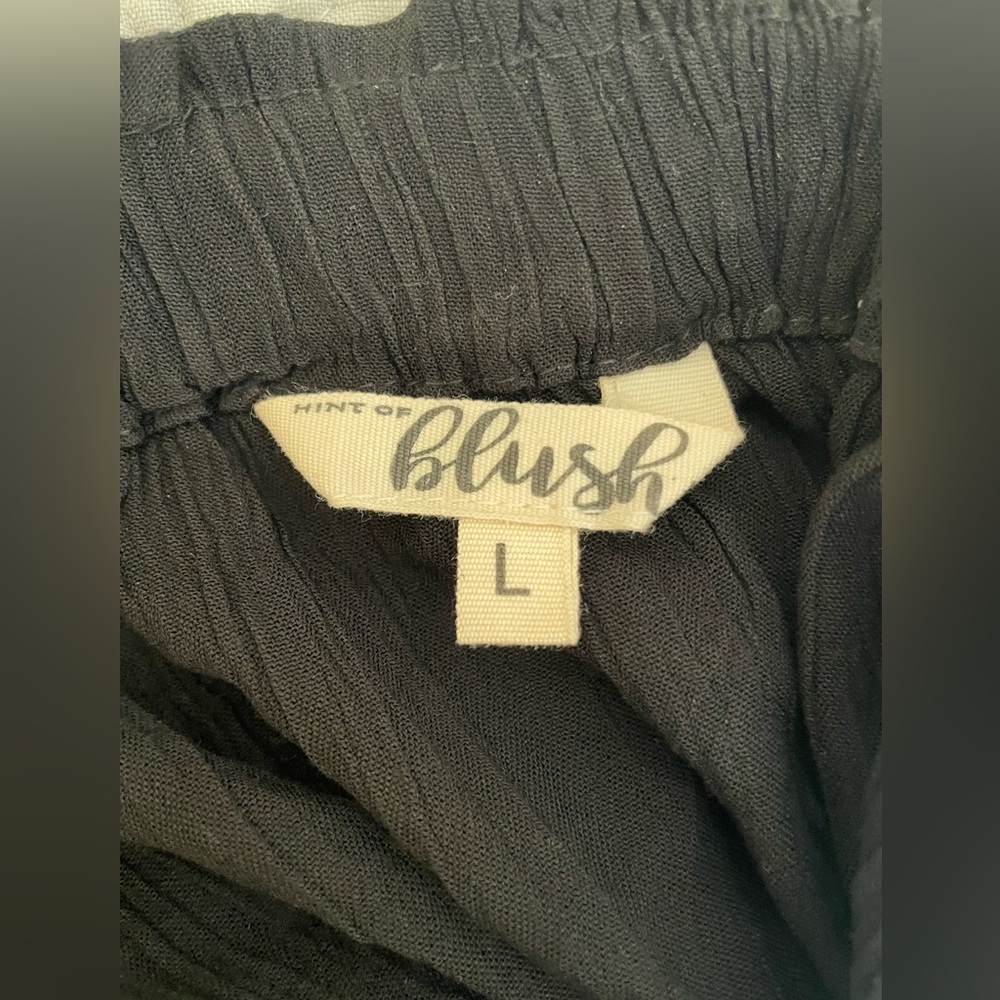 Hint of Blush Black Off Shoulder Crochet Sleeve Wide Leg Jumpsuit - Size Large - Picture 4 of 5